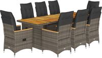 vidaXL 9-delige Bistroset met kussens, polyrattan, grijs