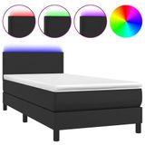vidaXL Boxspringbed met matras en LED-verlichting, zwart, 160x200 cm, kunstleer