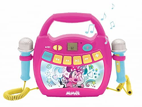 Lexibook - Disney Minnie - Karaoke draagbare digitale speler voor kinderen - Microfoons, Lichteffecten, Bluetooth, Opname- en stemwisselaarfuncties, Oplaadbare batterij,MP320MNZ