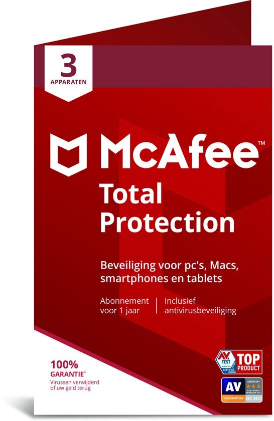 McAfee Total Protection - Multi-Device - 3 Apparaten - 1 Jaar - Nederlands / Frans - Windows / Mac