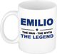 Bellatio Decorations naam cadeau mok - Emilio - man myth legend - koffiemok - 300 ml - collega - vaderdag