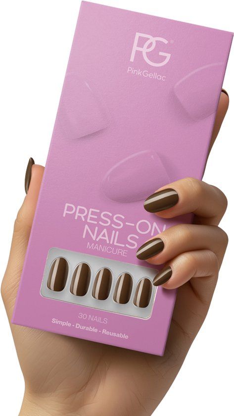 Pink Gellac Press On Nails - 421 Mocha Brown - Round Medium
