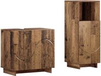 vidaXL Badkamerkast - set - 2 - st - Oud - hout - Bewerkt - hout