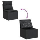vidaXL 6-delige Loungeset met Kussens, Zwart, Poly Rattan