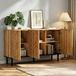 MODFU - Dressoir - 3 Portes - Motif Ondulé - Bois Naturel - Pieds Métalliques Noirs - 120 X 35 X 70 Cm