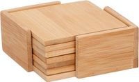 Merkloos Glazenonderzetters - 6 stuks - Bamboe/Hout - Bruin - Inclusief houder