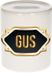 Bellatio Decorations Shoppartners Bv Spaarpot met voornaam Gus - wit - met goud/zwart embleem - 8 x 9 cm - keramiek - met afsluitdop - cadeau verjaardag