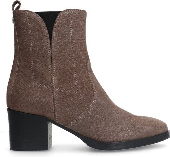 No Stress - Dames - Taupe leren enkellaarsjes met hak - Maat 40