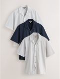 Next - Heren - Korte mouwen jersey overhemden met reverskraag 3 Pack - Blauw