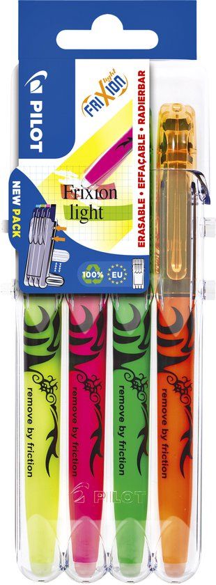 Pilot FriXion Markeerstiften - Geel, Groen, Roze, Oranje - 4 stuks