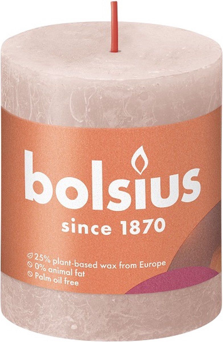 Bolsius 4 stuks poeder roze rustiek stompkaarsen 80/68 (35 uur) Eco Shine Misty Pink