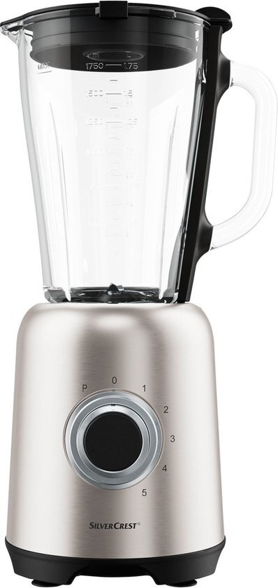 Silvercrest Blender - Ideaal voor shakes, smoothies en crushed ice - Vermogen: 600 W - Inhoud mengkan: 1,75 L - Snelheden: 5 + turbofunctie - Pulsfunctie - RVS mes - Deksel met vulopening en doseerdop