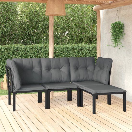 The Living Store Loungeset PE-rattan - Black - 4 Seater