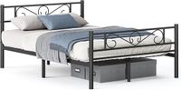 VASAGLE Bed 140 x 200 cm, logeerbed, tweepersoonsbed van metaal, bedframe, bedframe, metalen bed, eenvoudige montage, inktzwart