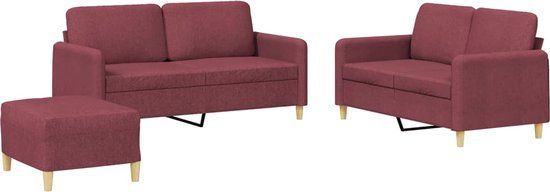 vidaXL 3-delige Loungeset met kussens stof wijnrood