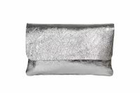 AmbraModa GLX11 - Dames crossbodytas, clutch, telefoontas van echt leer met afneembaar en verstelbare schouderriem, passend voor mobiele telefoons en tablets tot 7 inch. (Zilvergrijs metallic)
