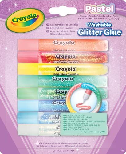 crayola Pastel-glitterlijm, wasbaar, 8 stuks, voor school- en vrijetijdswerk, verschillende pastelkleuren