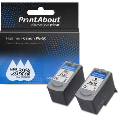 PrintAbout Huismerk Canon PG-50 / CL-51 Inktcartridge Zwart + 3 kleuren Voordeelbundel