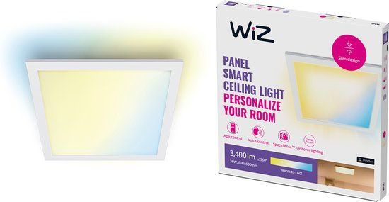 WiZ LED Plafondlamp - 60x60cm - Warm/Koel Wit - 36W - Vierkant - Wit