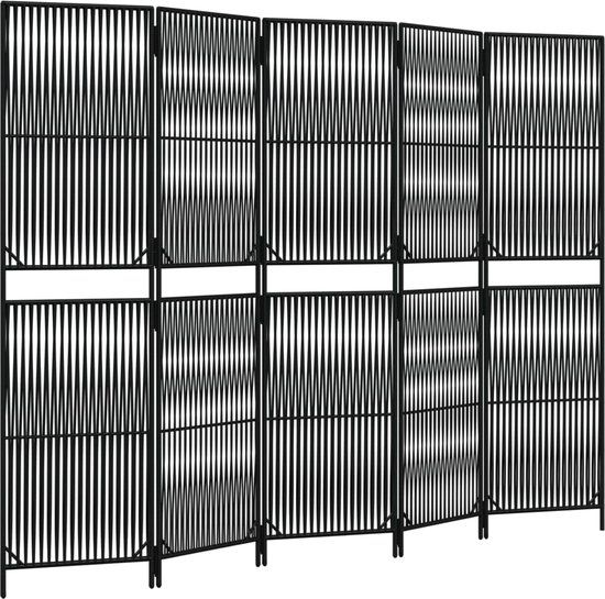 vidaXL Kamerscherm - 5 panelen - poly rattan - zwart