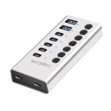 LogiLink UA0447 USB 3.2 Gen1 Hub met 7 poorten en kabel/adapter, USB type A en USB type C, aan/uit-schakelaar, aluminium
