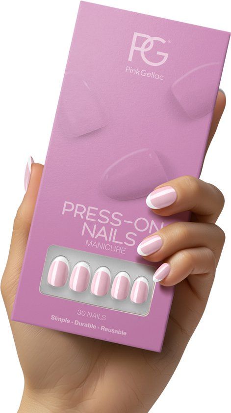 Pink Gellac Press On Nails - 2001 Classic French - Round Small