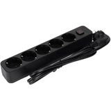 VoltShine Duitse stekkerdoos L-serie 5-voudig met schakelaar 1,5 m 3G 1,0 mm² zwart