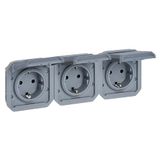 LEGRAND, Plexo 069578L Inzetdoos voor vochtige ruimtes, 3-voudig, Schuko-st., incl. klapdeksel, aanraakbeveiliging, voorbedraad, horizontaal, IP44 - IK08 (IP55 met gesloten deksel), kleur: grijs
