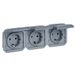 LEGRAND, Plexo 069578L Inzetdoos voor vochtige ruimtes, 3-voudig, Schuko-st., incl. klapdeksel, aanraakbeveiliging, voorbedraad, horizontaal, IP44 - IK08 (IP55 met gesloten deksel), kleur: grijs