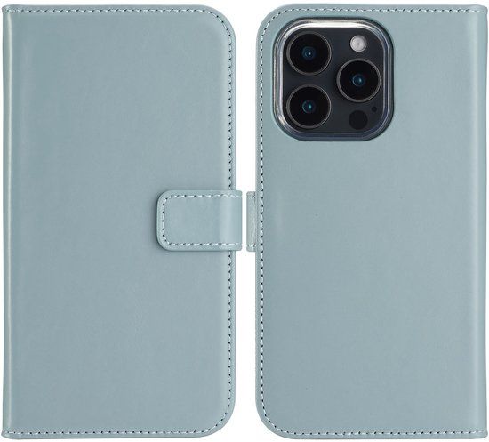 Selencia Hoesje - Geschikt voor Apple iPhone 16 Pro - Echt Lederen Bookcase - Air Blue