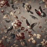 Papier peint panoramique fleurs oiseaux 130 cm x 130 cm