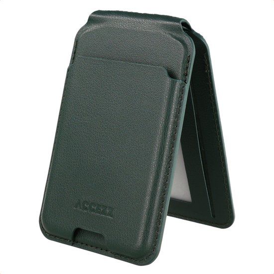 Accezz Magnetische Leren Pasjeshouder met Standaard - Wallet Kaarthouder geschikt voor Apple Find My - Cedar Green