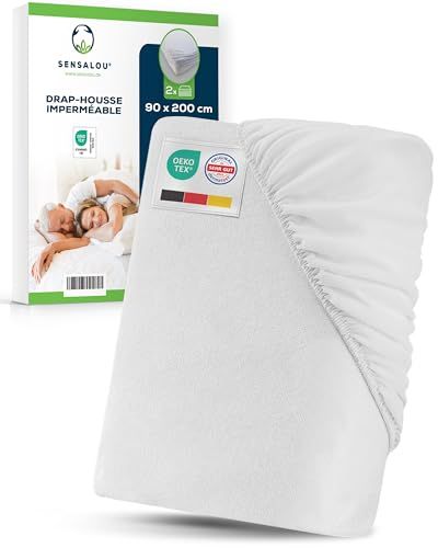 Sensalou waterdicht hoeslaken - vochtbescherming voor kinderbedden met zacht katoen - ademend incontinentie-hoeslaken voor kinderen - stil en wasbaar op 95 °C (2, 90 x 200 cm)