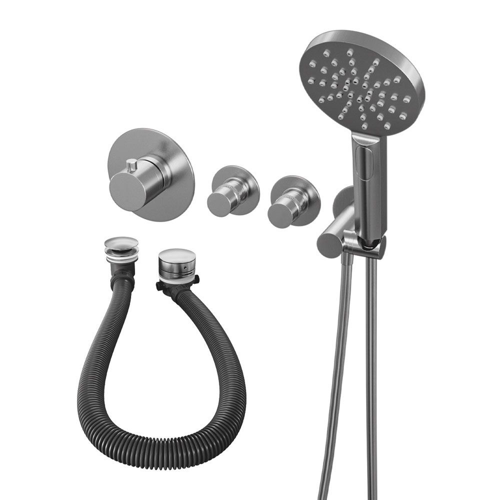 Brauer Inbouwthermostaatset Geborsteld Nikkel 3 Standen Handdouche en Badafvoer