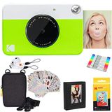 KODAK Printomatic Instant Camera (groen) geschenkverpakking + zinkpapier (20 vellen) + luxe etui + 7 setstickers + dubbele puntige marker + fotoalbum + hangerframe + schouderband