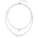 LGT JWLS Lookinggoodtoday Gelaagde dames ketting zilverkleurig Open Cirkel Munt