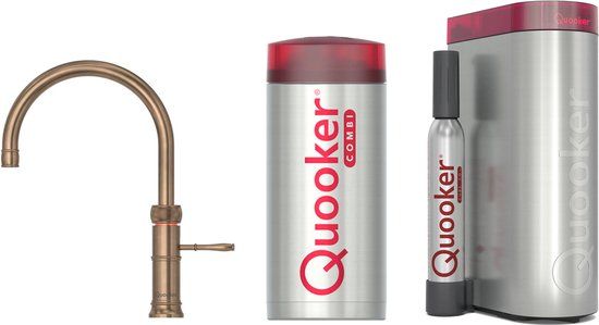 Quooker Classic Fusion Round messing patina 5-in-1 kokend water kraan met COMBI boiler en CUBE reservoir