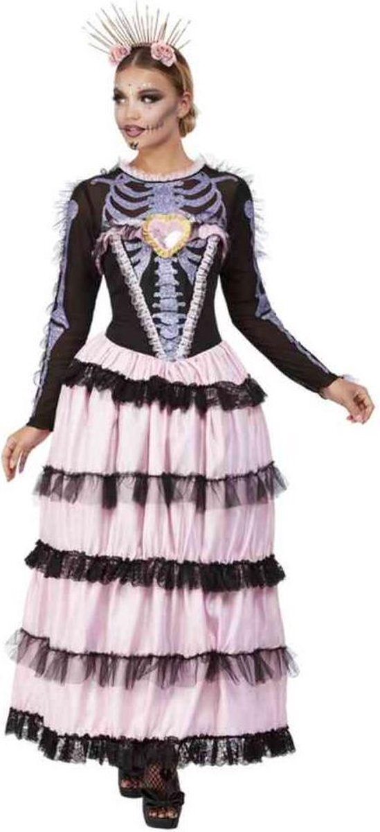 Smiffys Kostuum -L- Deluxe Day Of The Dead Senorita Zwart/Roze