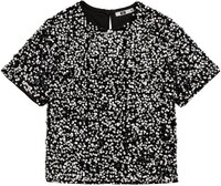 WE Fashion Meisjes T-shirt met pailletten - Regular fit - Zilver - Maat 122/128