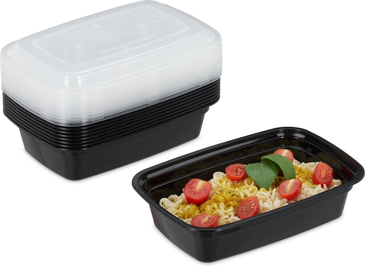 Relaxdays meal prep bakjes - set van 10 - lunchbox 1l - vershouddoos met deksel - lekvrij