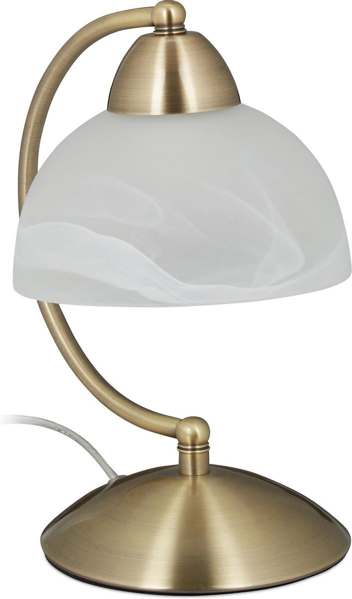 Relaxdays tafellamp touch functie - bureaulamp - E14 - nachtlamp - glas - retro - dimbaar messing