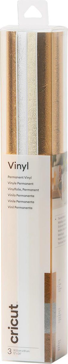 CRICUT Premium Vinyl - Textured Metallic - Precious Metals - Permanent - Platina, Zilver, Goud - 0093573871528