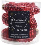 Decoris Deoris Glazen dennenappels - Kerstrood - 12 stuks