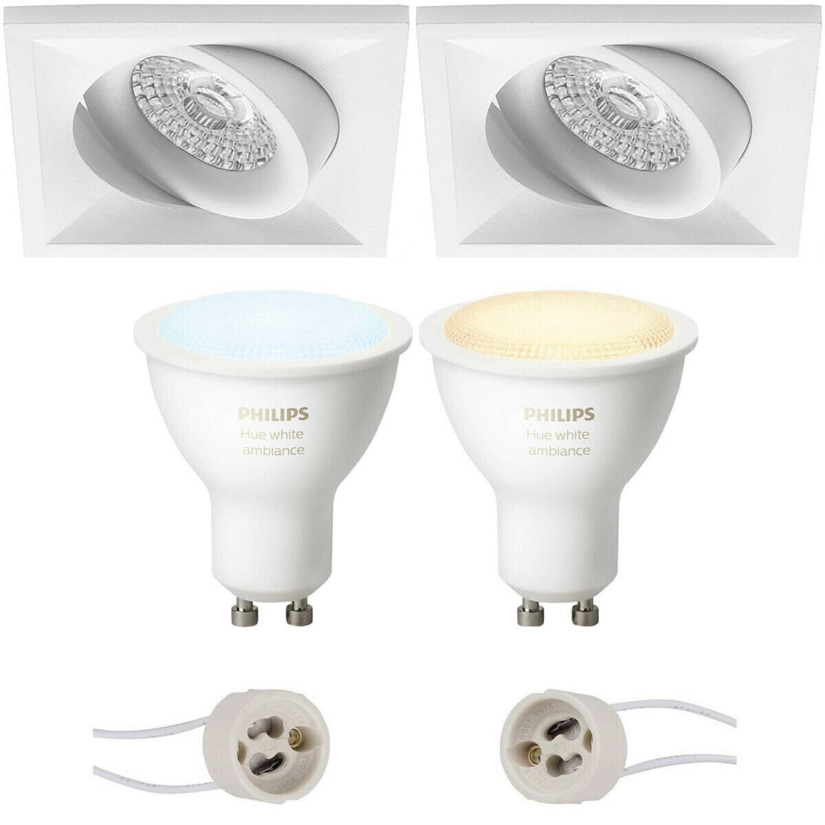BES LED Pragmi Qiundo Pro - Inbouw Vierkant - Mat Wit - Kantelbaar - 80mm - Philips Hue - LED Spot Set GU10 - White Ambiance - Bluetooth
