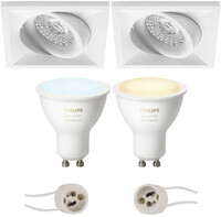 BES LED Pragmi Qiundo Pro - Inbouw Vierkant - Mat Wit - Kantelbaar - 80mm - Philips Hue - LED Spot Set GU10 - White Ambiance - Bluetooth