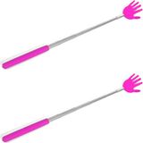 Gerimport Gerim - Stevige handjes ruggenkrabber - 2x stuks - uitschuifbaar tot 65cm - roze