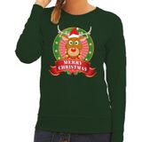 Bellatio Decorations Merry Christmas Foute kersttrui / sweater Rudolf - groen - voor dames XS