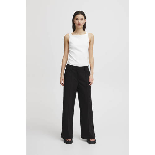 ICHI ICHI wide leg pantalon IHKATE van gerecycled polyester zwart