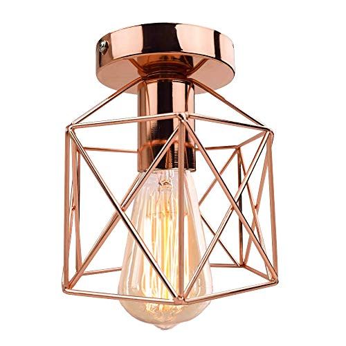 iDEGU Vintage Industriële Plafondlamp - Zeshoekig - Roségoud - 15 cm