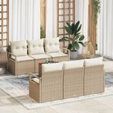 vidaXL Tuinbank Set met Kussen 7 Stuks Beige Poly Rattan